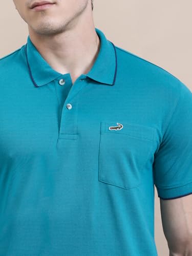 Image of CROCODILE Men Solid Polo T-Shirt | 100% Cotton | Short Sleeve | Slim Fit | Button Placket White