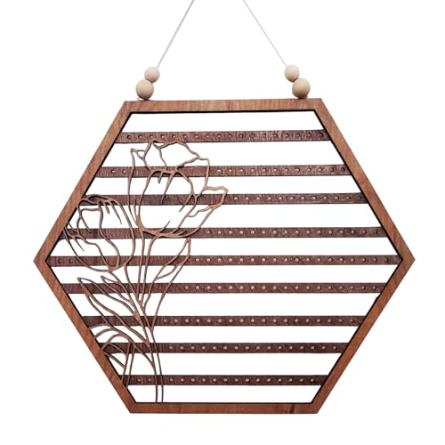 Generico Soporte de pared para pendientes de madera,Soporte para pendientes de madera - Organizador de pared, soporte de forma hexagonal con luna para anillos, collares, pulseras
