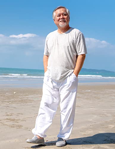 Candyhusky Men Casual Lounge Jogging Workout Yoga Pants Elastic Waist Drawstring Xl/Xxl, White #TOP3