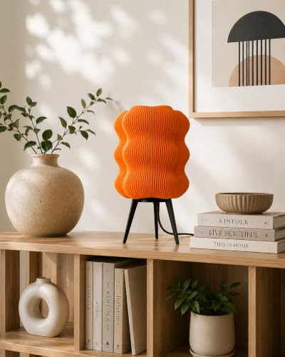 Image of Aura Table Lamp | Modern Decorative Bedside Lamp | PLA Material | Warm Ambient Lighting | Designer Night Lamp for Bedroom, Living Room & Home Decor (Orange Glow)