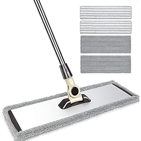 mayshine 18" Professional Microfiber Mop, Adjustable Stainless Steel Handle, Washable Pads of 2 Premium Mop Pads + 2 Microfiber Pads, Perfect for Wet or Dry Mopping Hardwood, Laminate & Tile Cover