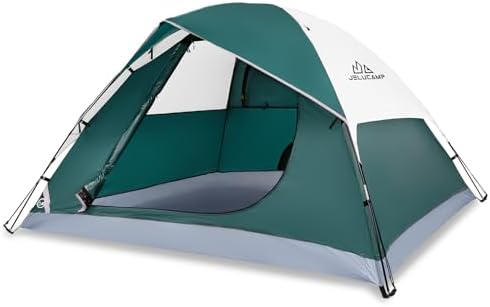 JELUCAMP 4 Person Dome Tents for Camping, Lightweight Portable Family Dome Tent, Easy Setup Waterproof Camping Tent for 3 Season, 4 Person Outdoor Tent, Dark Green