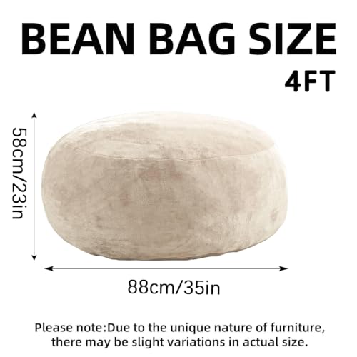 Image of Big Bean Bag Chairs for Adults,4FT,Bean Bag Chair with Filler Included,Memory Foam Chair,Removable and Washable Flannel Cover,Suitable for Bedroom and Dormitory. (Apricot, 4 Foot)