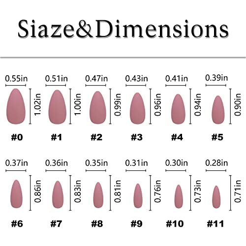 Addfavor 120Pcs Press On Nails Medium Length Almond Fake Nails Matte Pink Full Cover Stiletto Acrylic False Glue On Nails Set With Adhesive Tabs For Women And Girls Manicure, 12 Sizes #TOP4