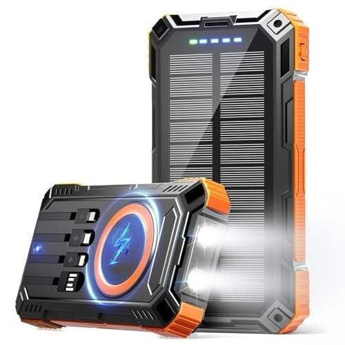 LRSA Solar Power Bank, 20000mAh, 33W Fast Charging, Wireless Charger with Flashlight, for Camping and Travel, Orange-image-25