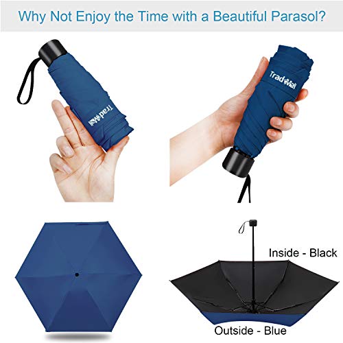 image for TradMall Mini Travel Umbrella, Portable Lightweight Compact Parasol wi