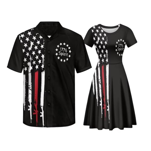 Image of AFPANQZ Couple Matching Outfit Casual Men's Button Down Shirt or Short Sleeve Summer Sundresses Dresses for Women 2026