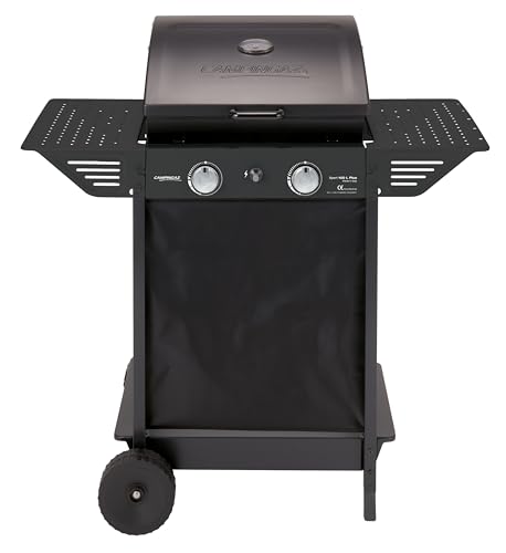 Campingaz Xpert 100 L Plus Gas Barbecue | Barbacoa con Carro y Ruedas, Piedra Volcánica y Tapa con Termómetro – 2 Quemadores | 7,1 kW Total, Negro