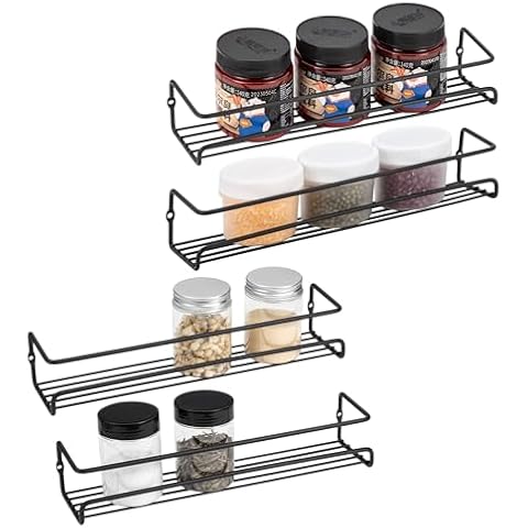 ROFAY Spice Rack Organiser, 4 Pack Wall Mounted Tier Shelf with Adhesive Sticker & Screws for Spices, Herbs, Jars and Other in Cupboard/Kitchen/Cabinets/Pantry Cover