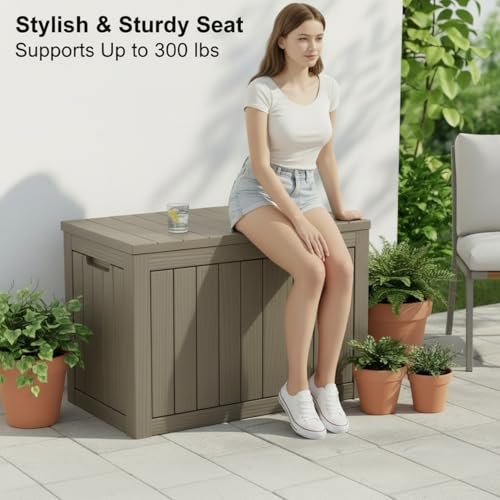 Image of 45 Gallon Lockable Deck Box for Indoor & Outdoor Storage, All-Weather Water Resistant Chest for Garage, Holiday Decor, Patio Cushions & Tools