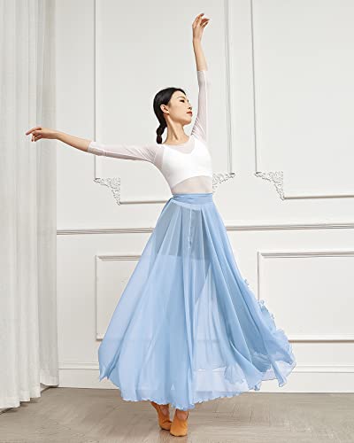Paotit Women's Lyrical Dance Skirt Long Sheer Swing Wrap Skirt Modern Ballet Costumes For Performance Blue #TOP3