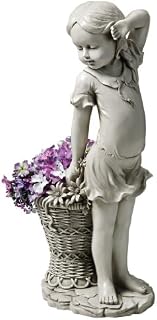 Design Toscano EU9294 Frances the Flower Girl Outdoor Garden Statue with Planter, Polyresin, Antique Stone, 54.5 cm, Grey