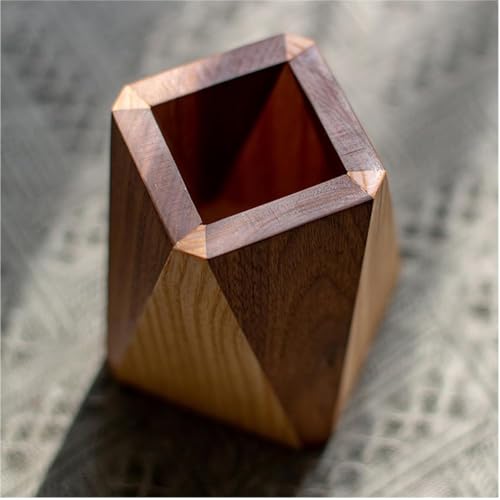 Image of ᵀᴹ Diamond Shaped Wooden Pencil /Pen Holder -Cherry & Sheesham Wood Desk Organizer, Wooden Minimalist Pen Box, Home Office Decor, Gift for Kids (Cherry & Sheesham)