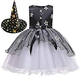 ❤❤❤ Farbe: ( Lila,Schwarz,Rot ), Größe: ( 110,120,130,140,150,160 ), Kleinkind Kinder Mädchen Floral Star Pattern Prinzessin Halloween Party Tüll Kleid + Hut, Kinder Halloween Stars Pattern Prinzessin Mesh Tutu Kleid Kleid + Hut