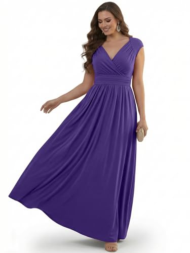 KOH KOH Womens Long Cap Short Sleeve Cocktail Evening Sleeveless Bridesmaid Wedding Party Flowy V-Neck Empire Waist Vintage Sexy Gown Gowns Maxi Dress Dresses, Indigo Blue Purple L 12-14