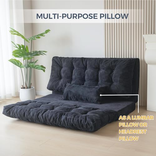 Image of MAXYOYO Folding Sofa Bed, Tufted Bean Bag Bed with Pillows Floor Couch for Adults, Extra Thick and Long Floor Sofa, Twin Couch for Bedroom Living Room, Black, 39x91 Inch