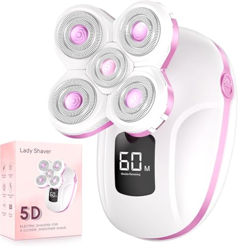 Electric Razors for Women, Rechargeable Rotary Painless Shaver for Legs Bikini Facial Hair Removal, Body Wet/Dry Razor Water Resistant Grooming Kit, Cordless Womens Trimmer for Grooming (Pink)