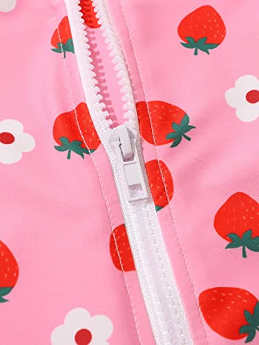 WDIRARA Girl's 3 Piece Set Strawberry Print Swimwear Ruffle Hem Bikini Swimsuit4