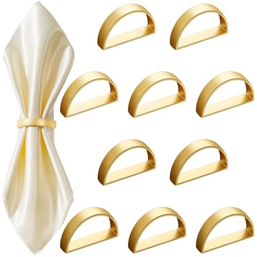 10 Pcs Stainless Steel Napkin Rings Metal Napkin Ring Holders Valentine's Day Modern Serviette Buckles Metallic Adornment for Spring Table Kitchen Dinner Party Wedding (Matte Gold Semicircle)