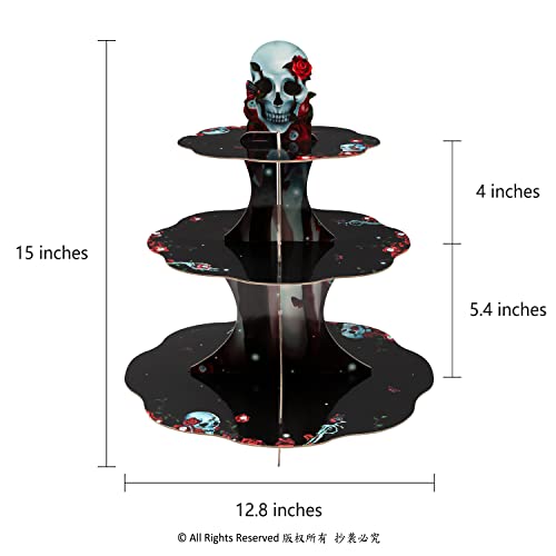 Gothic Rose Skull Cupcake Stand For Halloween Party Decoration Floral Skeleton Cake Serving Tray Gothic Birthday Wedding Proposal Anniversary Table Decorations #TOP1