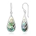 925 Sterling Silver Shiva Eye and Green Abalone Shell Inlay Teardrop Dangle Hook Earrings 1.4"
