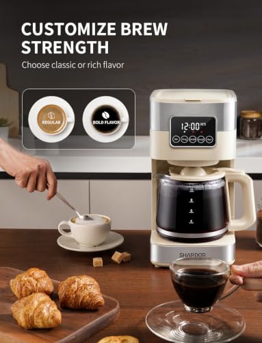 Image of SHARDOR 10-Cup Programmable Coffee Maker, Regular & Strong Brew Drip Coffee Machine for Home and Office, Auto Shut Off, Permanent Filter (Beige)