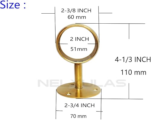 Miniatura 2 de NELXULAS Barra de armario de acero inoxidable cepillado dorado, resistente, soporte de extremo de barra de cortina, soporte de barra de brida con