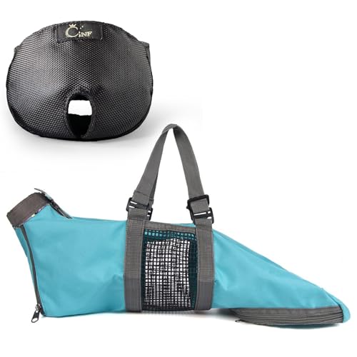 Image of Cinf Cat Nail Clipping Cleaning Grooming Restraint Bag (Free Muzzle) Set No Scratching Biting for Bathing Nail Trimming Injecting Examining(Blue,L)