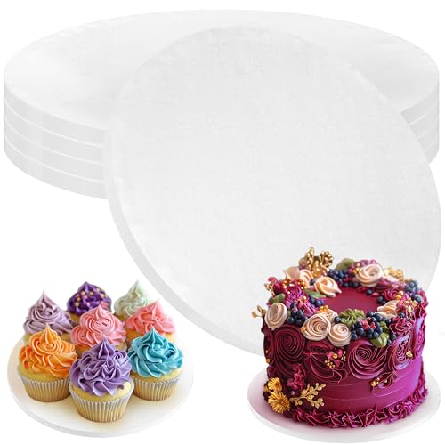 PixiPy - Cake Board - 4 Pack, 8 inch, White - Reusable Round Cake Drum for Showstopping Desserts - Heavy-Duty Disposable Cardboard Cake Base with Smooth Surface - Cake Decorating Supplies