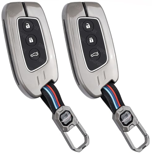 Image of SHOPOFLUX Metal Car Key Cover Pack 2 Compatible for MG Hector | Windsor EV 3 Button Smart Key - Black