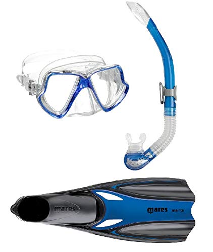 Kit de plongée Mares Wahoo + Manta bleu 46/47 avec palmes chaussantes