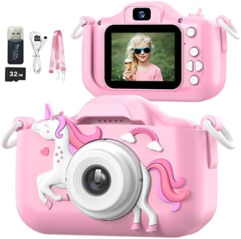 MgaoLo Children's Camera Toys for 3-12 Years Old Kids Boys Girls,HD Digital Video Camera with Protective Silicone Cover,Christmas Birthday Gifts with 32GB SD Card (Unicorn Pink)