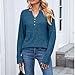 Women's 2025 Fall Casual Comfy Pullover Long Sleeve V Neck Button Lightweight Tops Solid Color Loose Fit Shirts Navy