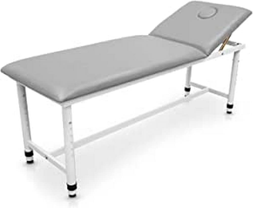 QUIRUMED Camilla Fija, Regulable en Altura, Color Plata, 185 x 62 cm, Acero, Polipiel, Respaldo abatible, Agujero Facial, Patas Ajustable a desniveles del Suelo, hasta 120 kg