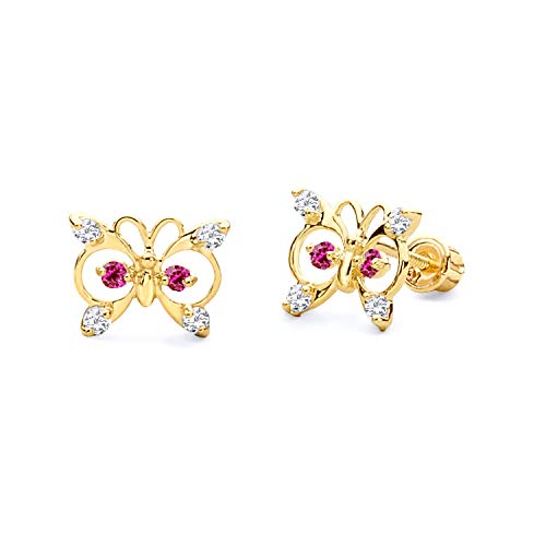 14k Yellow Gold Butterfly CZ Stud Earrings with Screwback