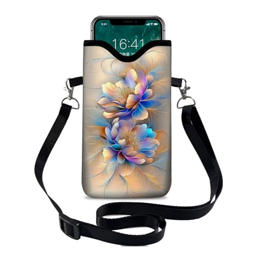 Image of Neoprene Cell Phone Sleeve Pouch Case Bag with Crossbody Strap Neck Lanyard for Women 7.1 X 3.9 in BF Flowers