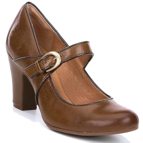 Image of SHODENSE Women Vintage Chunky High Heel Mary Jane Shoes Round Closed Toe Ankle Strap Dress Sandals 3 inch Block Heels Mary Jane Lolita Pumps Two-Toned Patchwork Buckle Office Lady Wedding Retro 4-11 M US
