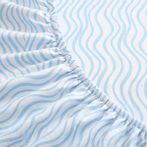Image of Nautica - Sheet Set, Breathable & Cooling Microfiber Bedding with Matching Pillowcase, Deep Pocket, Fully Elasticized (Linearly Waves Ocean Breeze Blue, Twin)