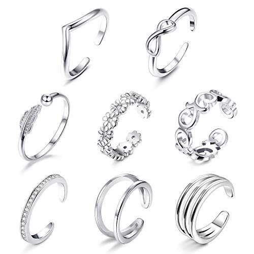 Milacolato 9Pcs Open Rings for Women Arrow Flower Knot Adjustable Tail Band Rings Jewelry Silver Plated