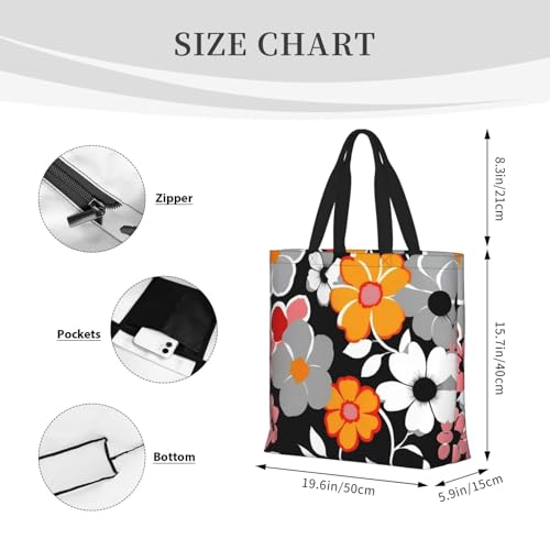 Floral Pattern Print Tote Bags, Large Capacity Zipper Shoulder Bag, For Shopping, Work, Daily4