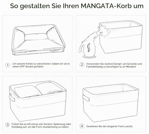 Mangata aufbewahrungsbox Stoff 4Pcs, aufbewahrungsbox, Korb Stoff aufbewahrung mit Griffen für Schrank, Spielzeug, kleiderschrank, Regale… – Ansicht 7