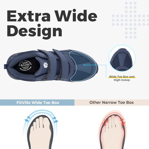 Image of FitVille Extra Wide Walking Shoes for Men Wide Width, Hook and Loop Orthopedic Sneakers for Swollen Feet Neuropathy - Rebound Core V8