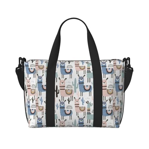 Tropical Cactus Animal Lama Print Tote Crossbody Travel Bag with Zip Casual Handbag for Weekend Trips and Gym Shopping, Black, One Size, Travel Tote