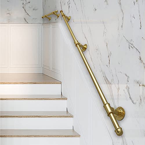 WL-ZZZ Gold Handlauf für Treppen - komplettes Kit 1m 2m 3m 4m 5m 6m Industrial Treppenhaus Geländer Greifer Bar Sicherheit, Wandmontage Schmiedeeisen Handlauf für Innenräume im Freien (Size : 60cm) Cover