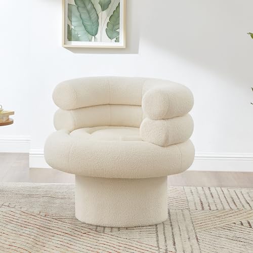 Sillón giratorio ergonómico de tela sherpa beige miniatura 1