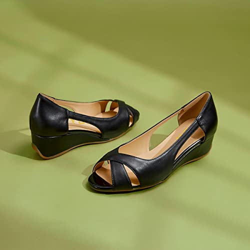 YDN Women Peep Toe Slip on Sandals Cutout Wedge Low Heel Pumps Comfy Outfit Dressy Shoes Size 4-15 US2