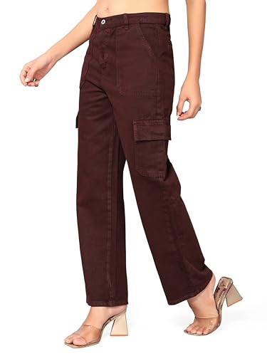 Image of ELLITI Women's 6 Pocket Regular Fit High Rise Relaxed /Boyfriend Fit, Wide Leg, Bell Bottom, Pure Denim Ankle Length Jeans Pants