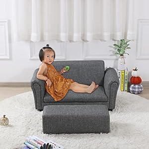 Getifun Kids Sofa Chair with Ottoman/PVC Leather Toddler Couch with Plastic Legs/Upholstered Children Armchair for Kids Under 4 Years Old/Double Seat with Stool (Gray) Getifun Kids Sofa Chair with OttomanPVC Leather Toddler Couch with Plastic LegsUpholstered Children Armchair for Kids Under 4 Years OldDouble Seat with Stool Gray