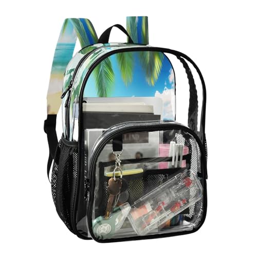 Sea Beach Palm Tree Clear Backpack - Stadium Approved Large 15.7-inch Waterproof Transparent Bag for Sports, Concerts, Work, Travel#1632