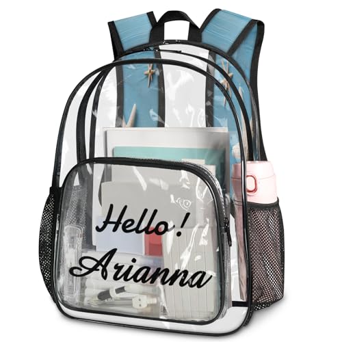 Ocean Theme Personalized Large Clear Backpack Heavy Duty for Stadium Approved Custom Beach Ocean Starfish Seashell PVC Transparent Backpack with Name See Through Bag for Concerts